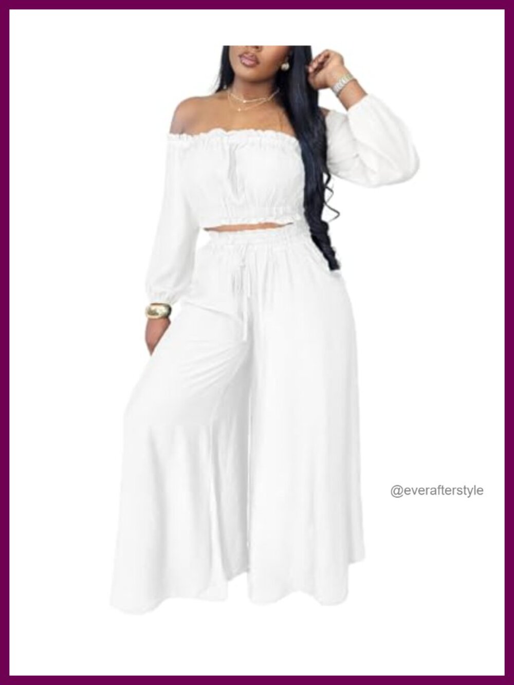 Off Shoulder Puff Sleeve Two Piece Pant Set Women Going Out